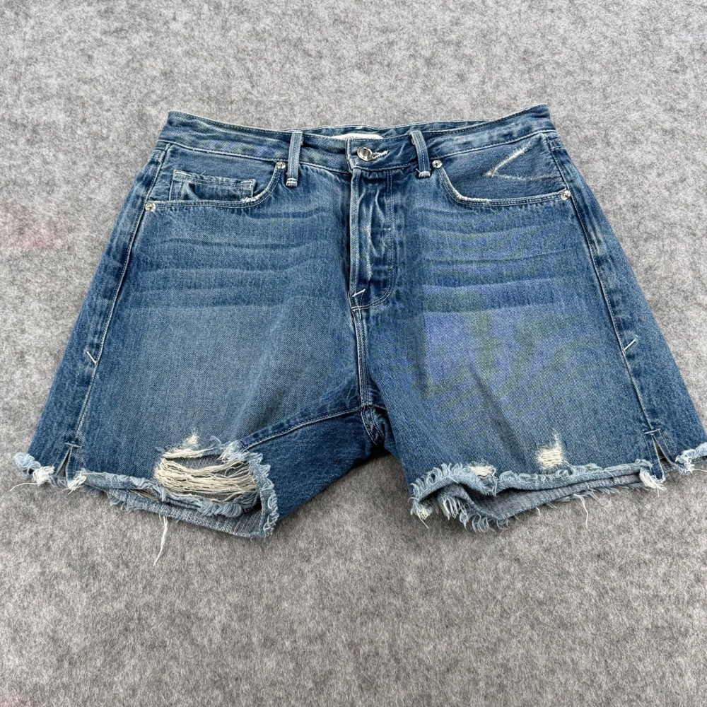 Good American Distressed Denim Shorts Blue 197 GSCHSS79RC Size 2/26